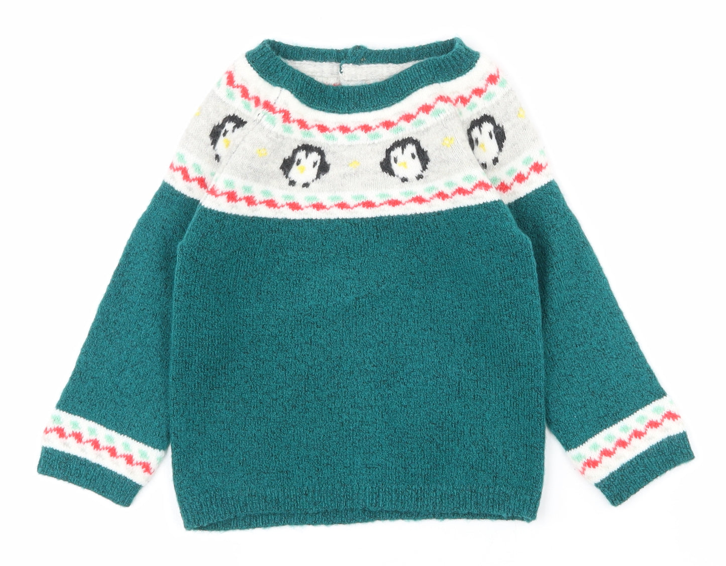 Marks and Spencer Baby Green  Acrylic Pullover Jumper Size 12-18 Months  Button - Christmas jumper