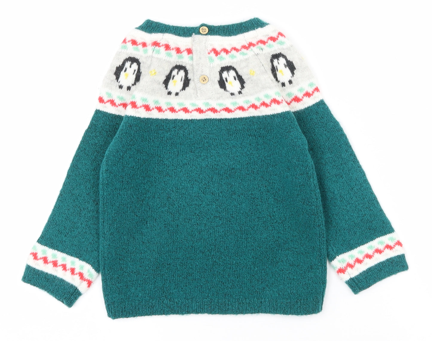 Marks and Spencer Baby Green  Acrylic Pullover Jumper Size 12-18 Months  Button - Christmas jumper