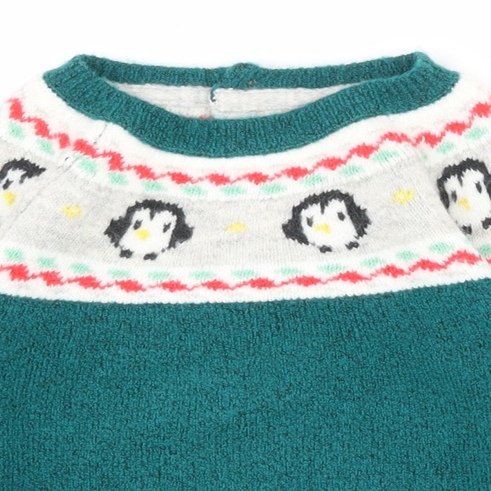 Marks and Spencer Baby Green  Acrylic Pullover Jumper Size 12-18 Months  Button - Christmas jumper