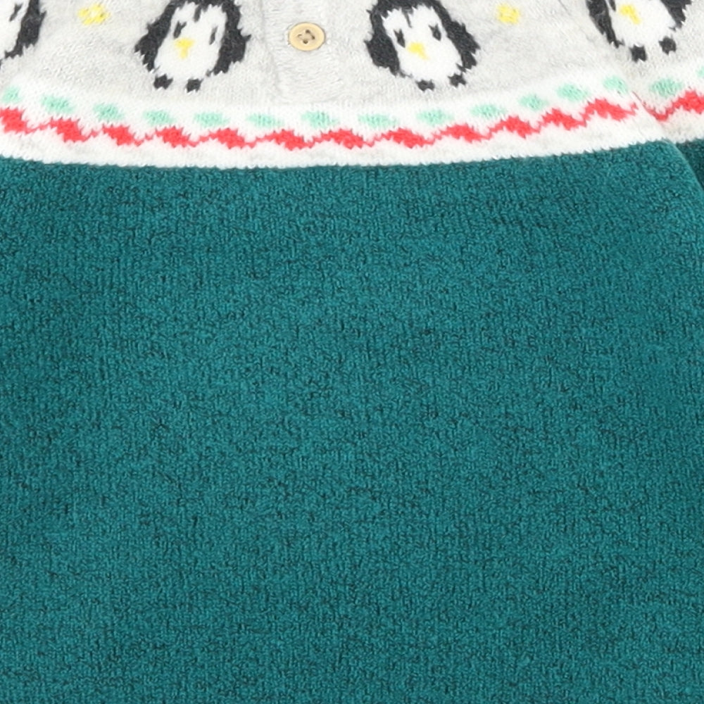 Marks and Spencer Baby Green  Acrylic Pullover Jumper Size 12-18 Months  Button - Christmas jumper