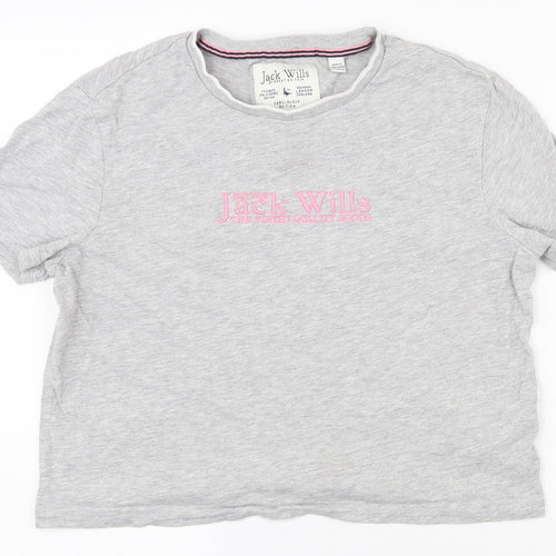 Jack Wills Womens Grey  Cotton Basic T-Shirt Size 8 Round Neck