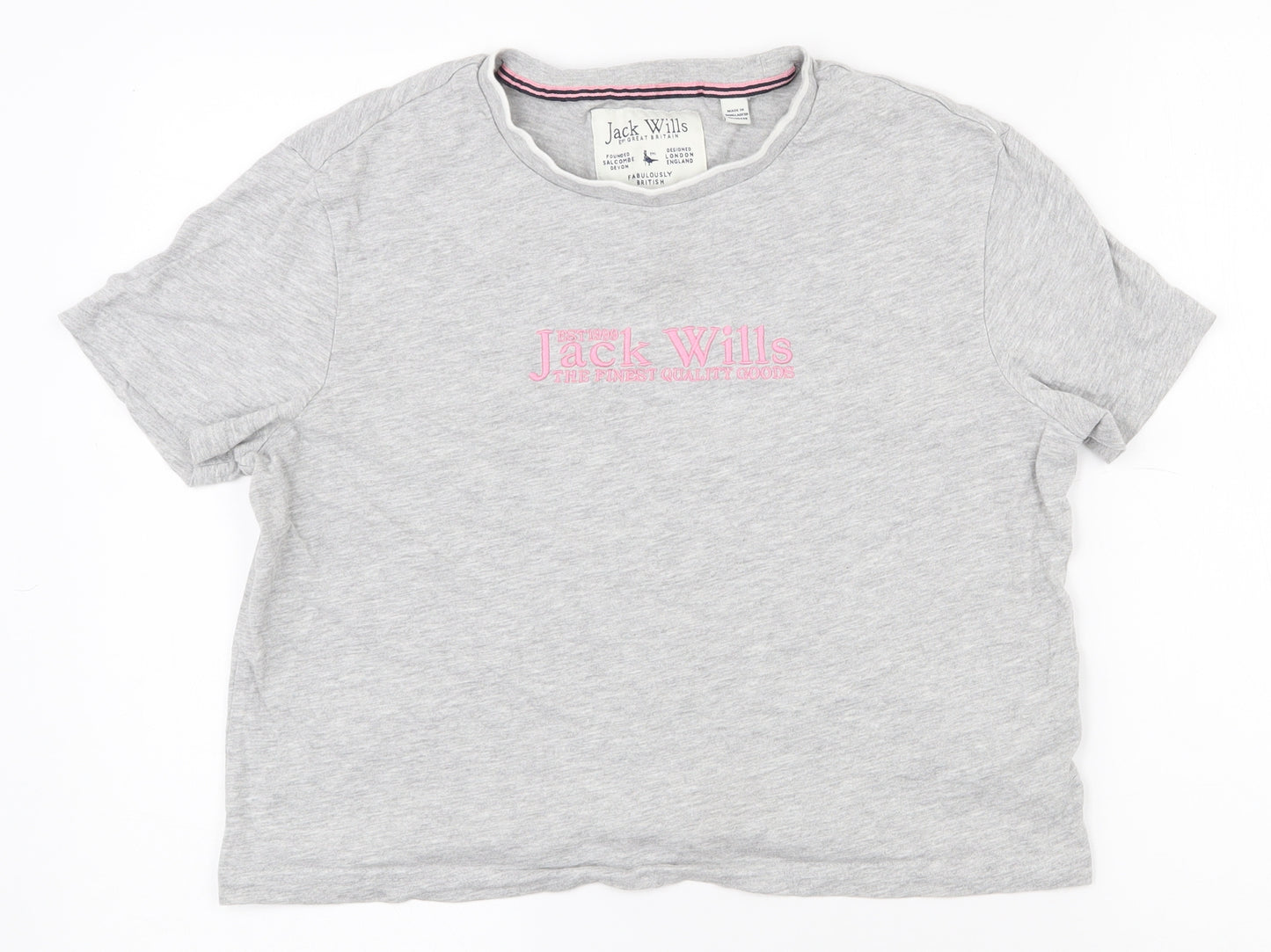Jack Wills Womens Grey  Cotton Basic T-Shirt Size 8 Round Neck