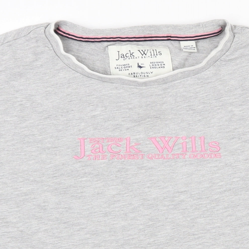 Jack Wills Womens Grey  Cotton Basic T-Shirt Size 8 Round Neck