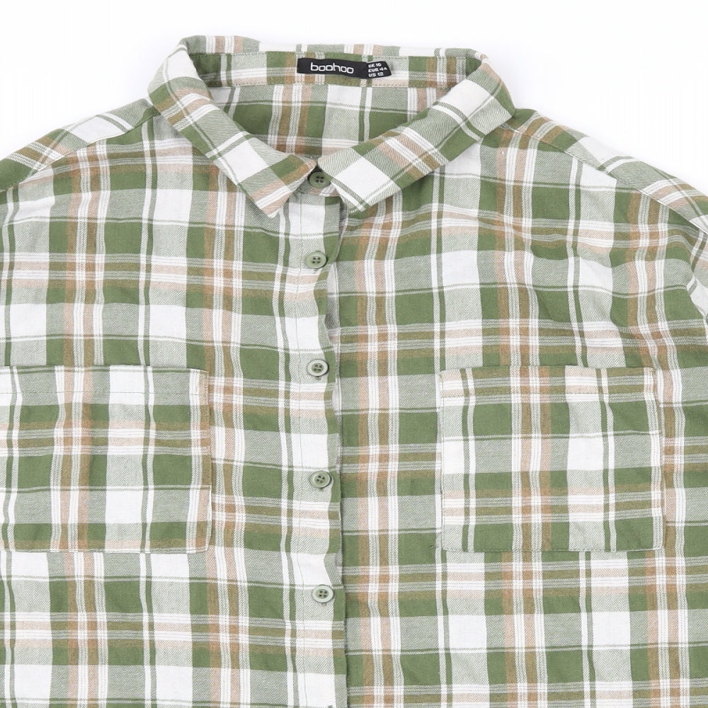 Boohoo Womens Multicoloured Plaid 100% Cotton Basic Button-Up Size 16 Collared
