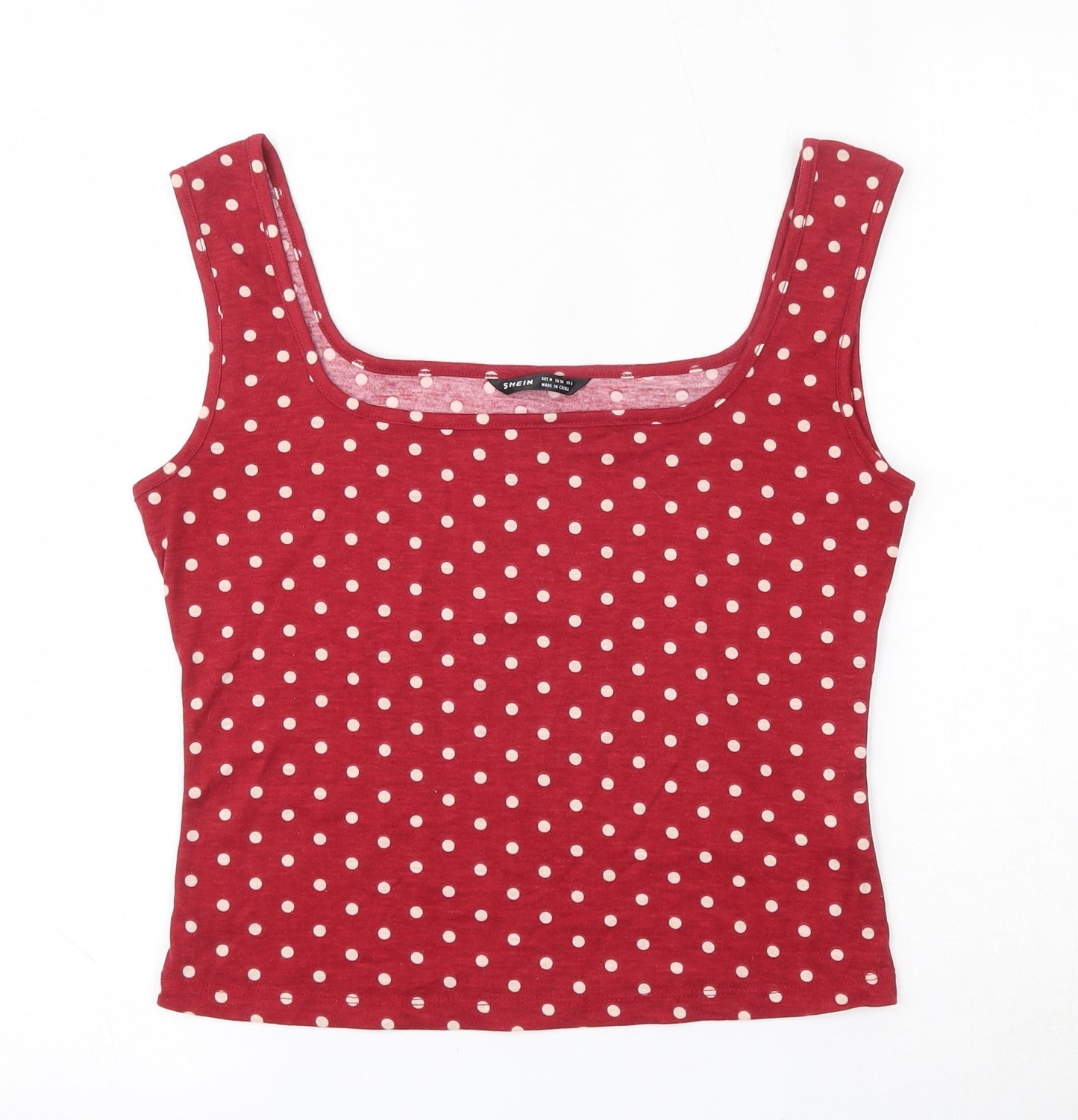 SheIn Womens Red Polka Dot Polyester Cropped Tank Size M Scoop Neck