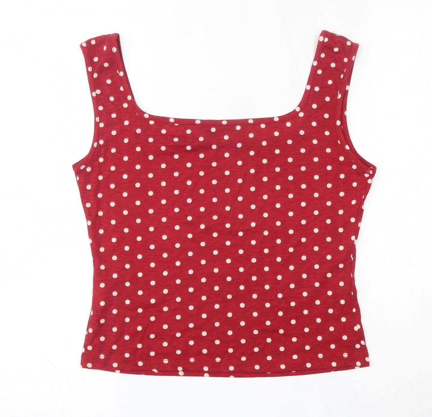 SheIn Womens Red Polka Dot Polyester Cropped Tank Size M Scoop Neck