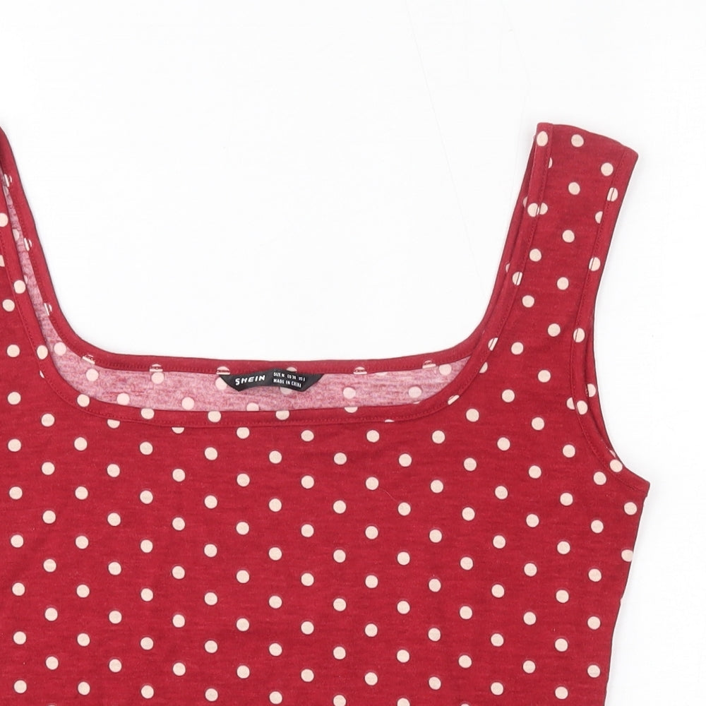 SheIn Womens Red Polka Dot Polyester Cropped Tank Size M Scoop Neck