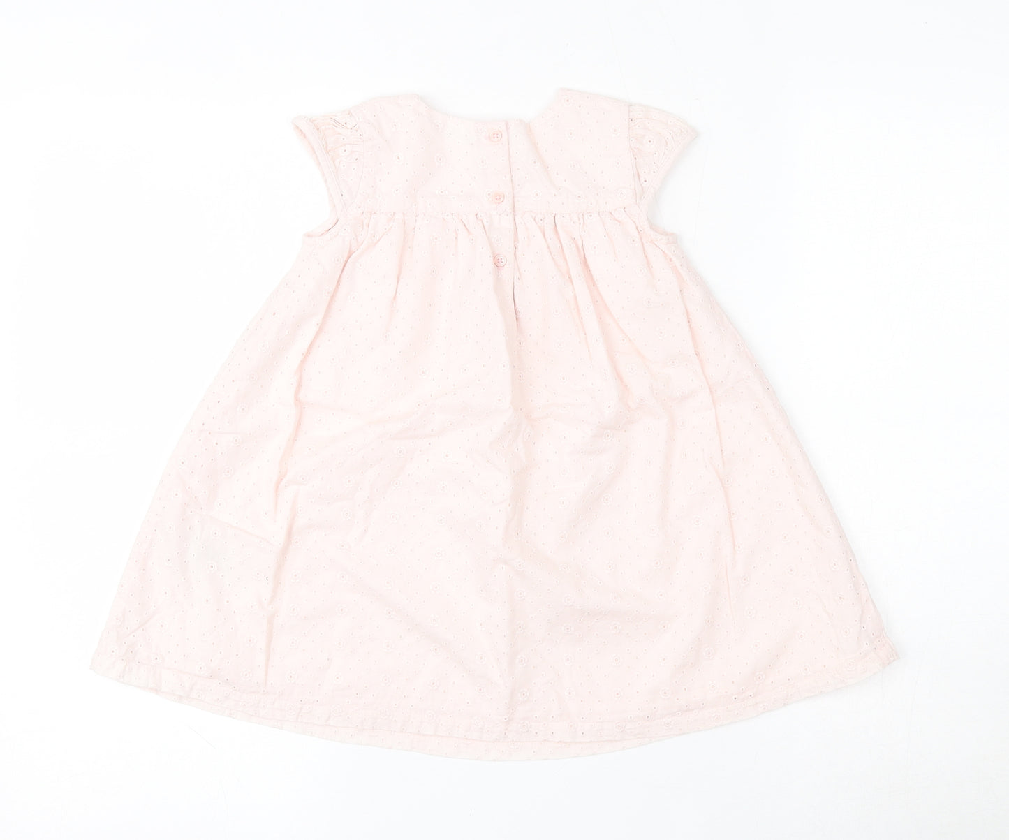 Marks and Spencer Girls Pink  100% Cotton Skater Dress  Size 18-24 Months  Round Neck Button
