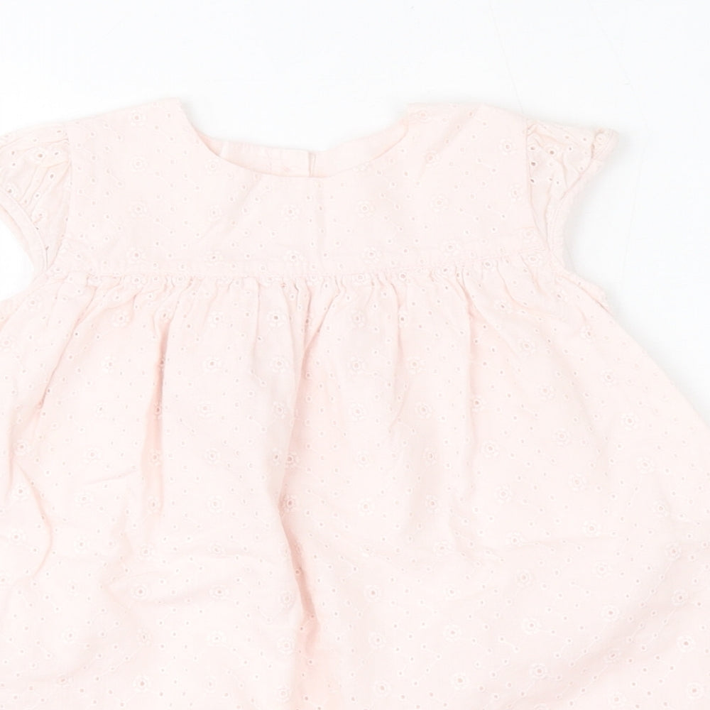 Marks and Spencer Girls Pink  100% Cotton Skater Dress  Size 18-24 Months  Round Neck Button
