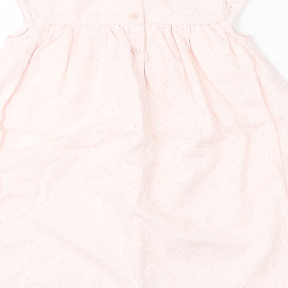 Marks and Spencer Girls Pink  100% Cotton Skater Dress  Size 18-24 Months  Round Neck Button