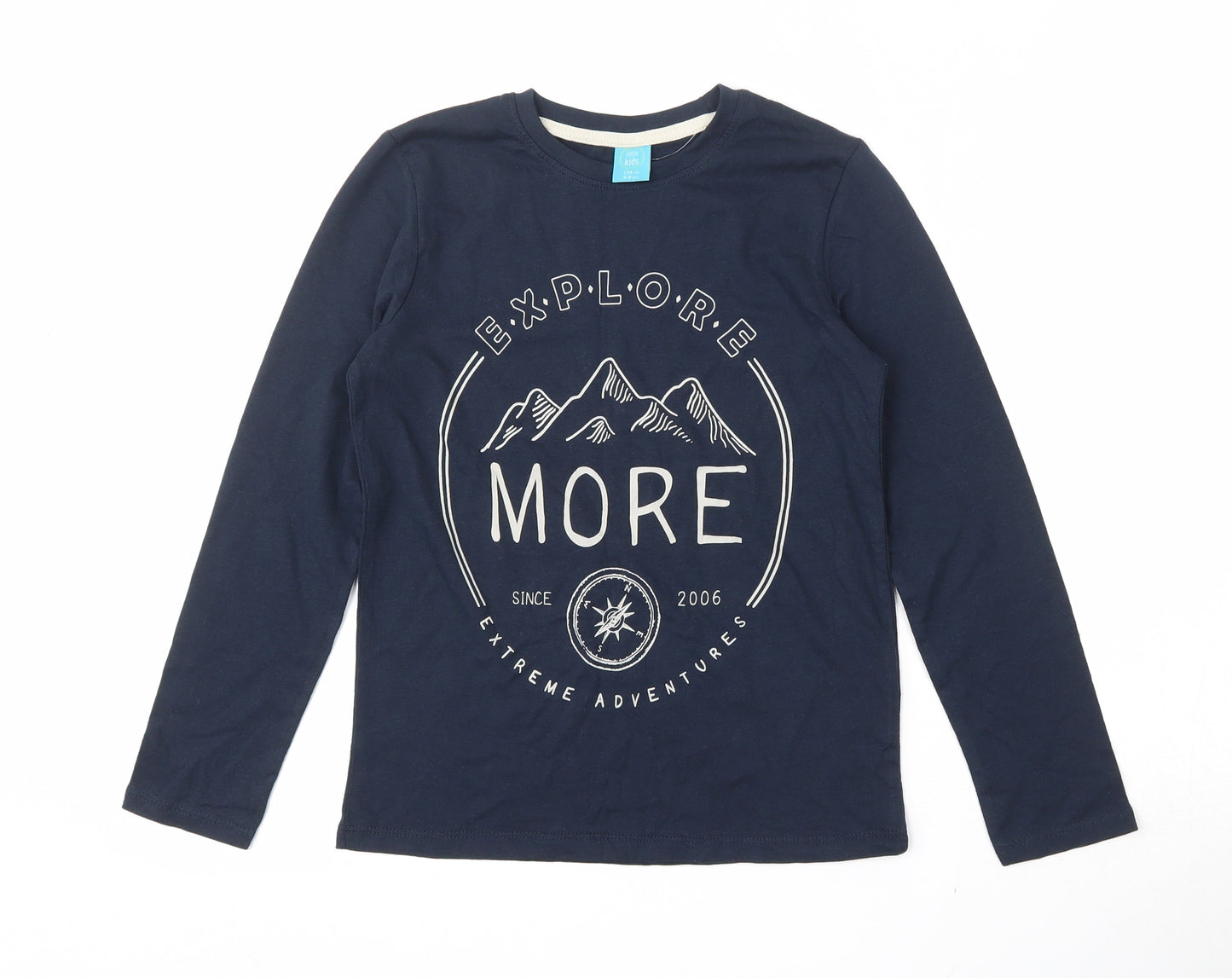 Little Kids  Boys Blue  100% Cotton Basic T-Shirt Size 8-9 Years Round Neck
