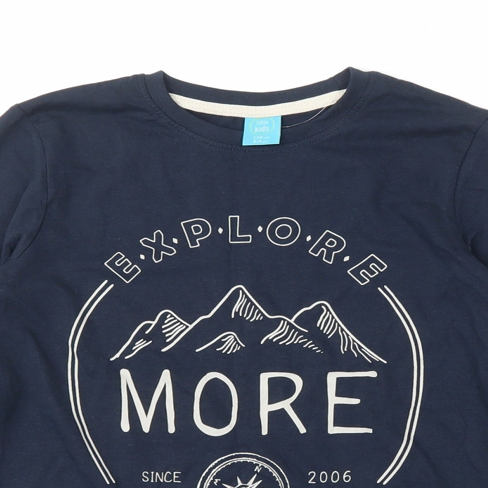 Little Kids  Boys Blue  100% Cotton Basic T-Shirt Size 8-9 Years Round Neck