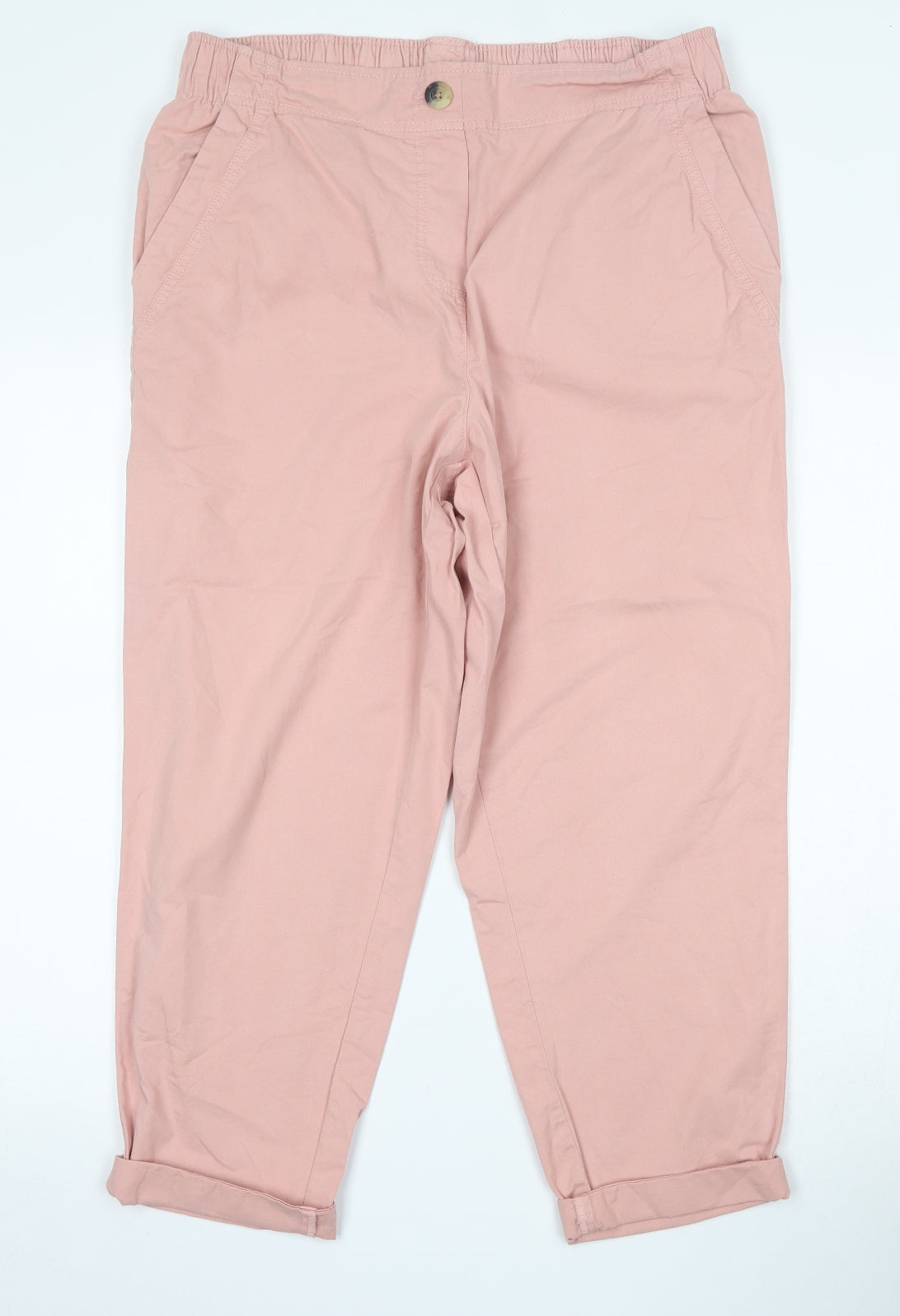 George Womens Pink  Cotton Cropped Trousers Size 14 L24 in  Button