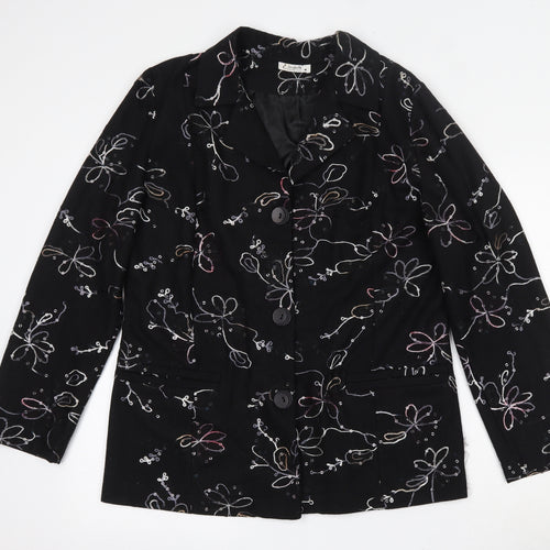 Exclusive Womens Black Floral  Jacket Blazer Size M  Button