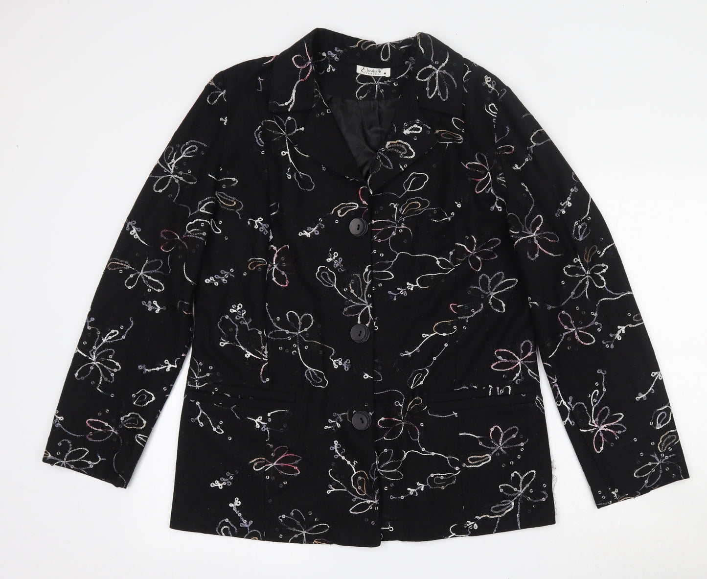 Exclusive Womens Black Floral  Jacket Blazer Size M  Button
