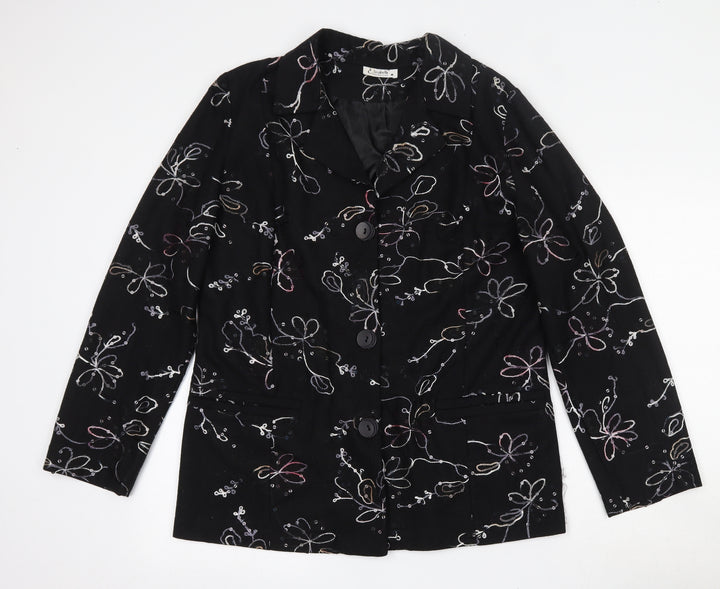 Exclusive Womens Black Floral  Jacket Blazer Size M  Button