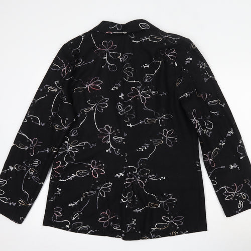 Exclusive Womens Black Floral  Jacket Blazer Size M  Button