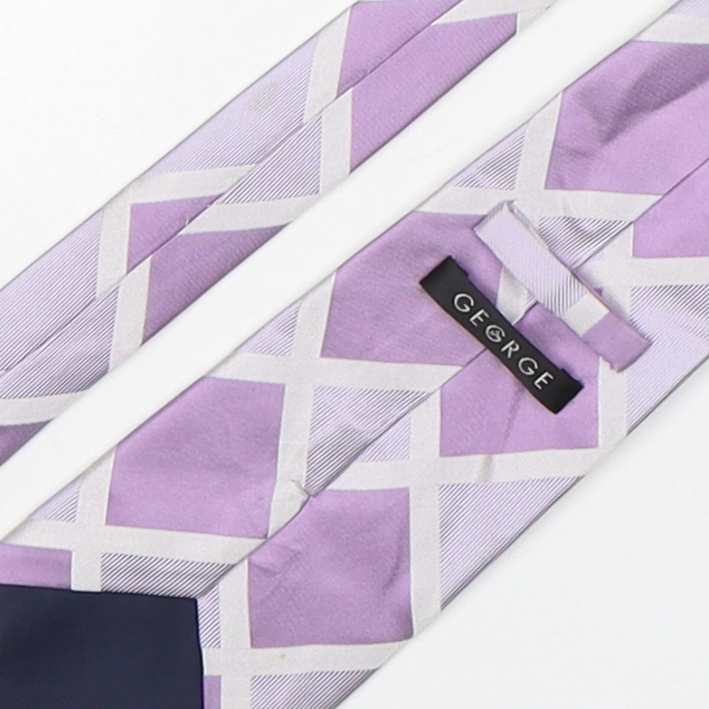 George Mens Purple Plaids & Checks Silk Pointed Tie One Size
