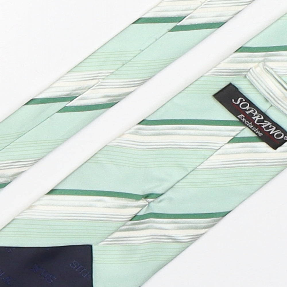 Soprano Mens Green Striped Silk Pointed Tie One Size