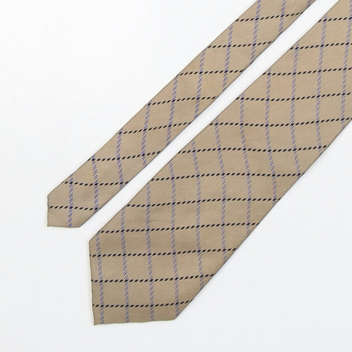 Soprano Mens Beige Plaids & Checks Silk Pointed Tie One Size
