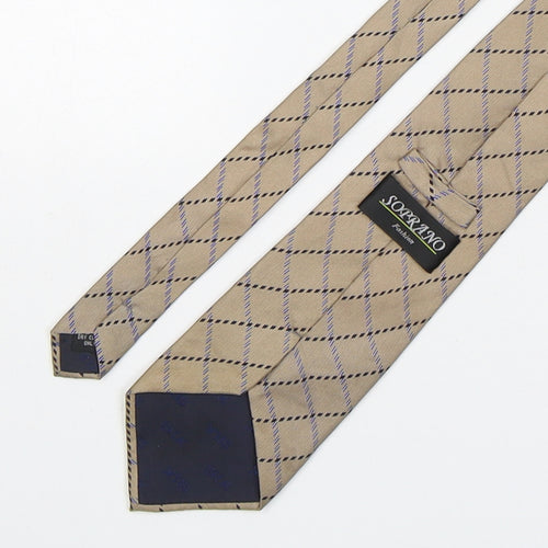 Soprano Mens Beige Plaids & Checks Silk Pointed Tie One Size