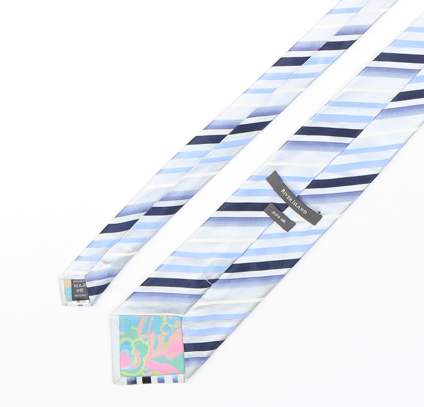 River Island  Mens Blue Striped Silk Pointed Tie One Size