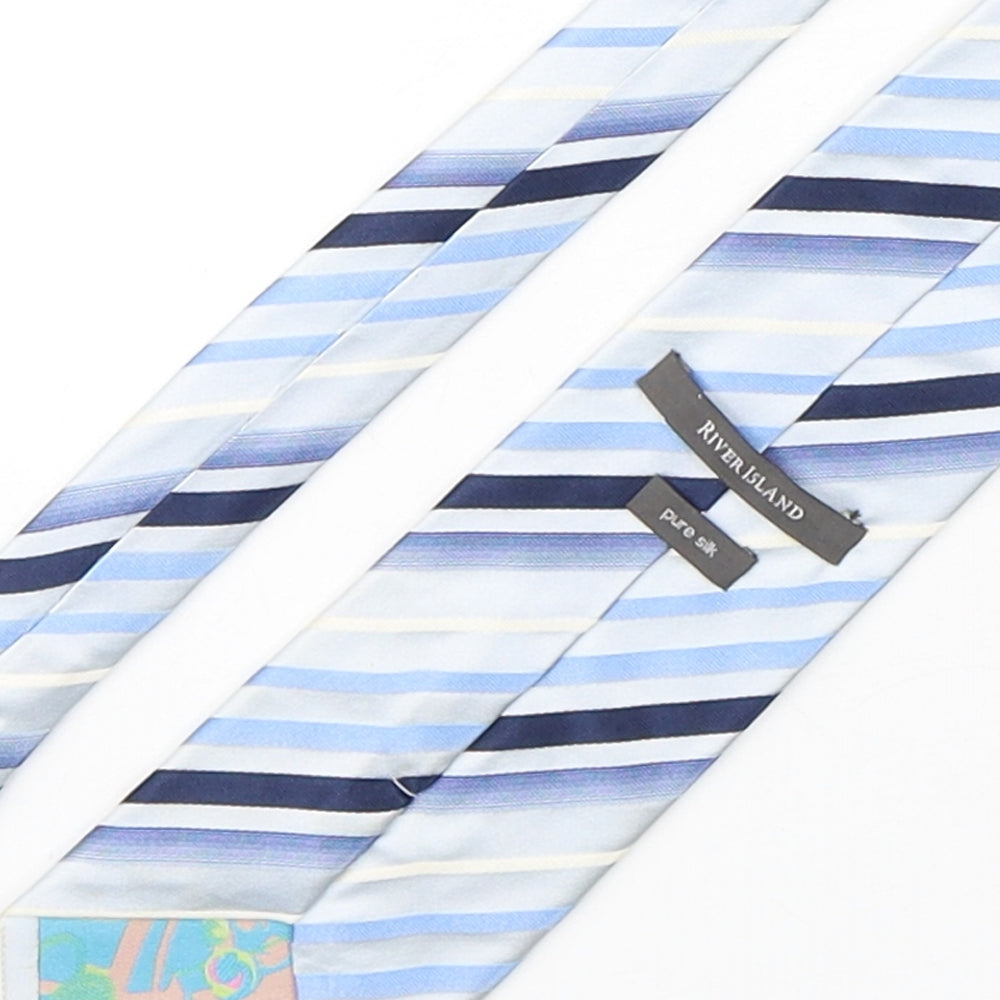 River Island  Mens Blue Striped Silk Pointed Tie One Size
