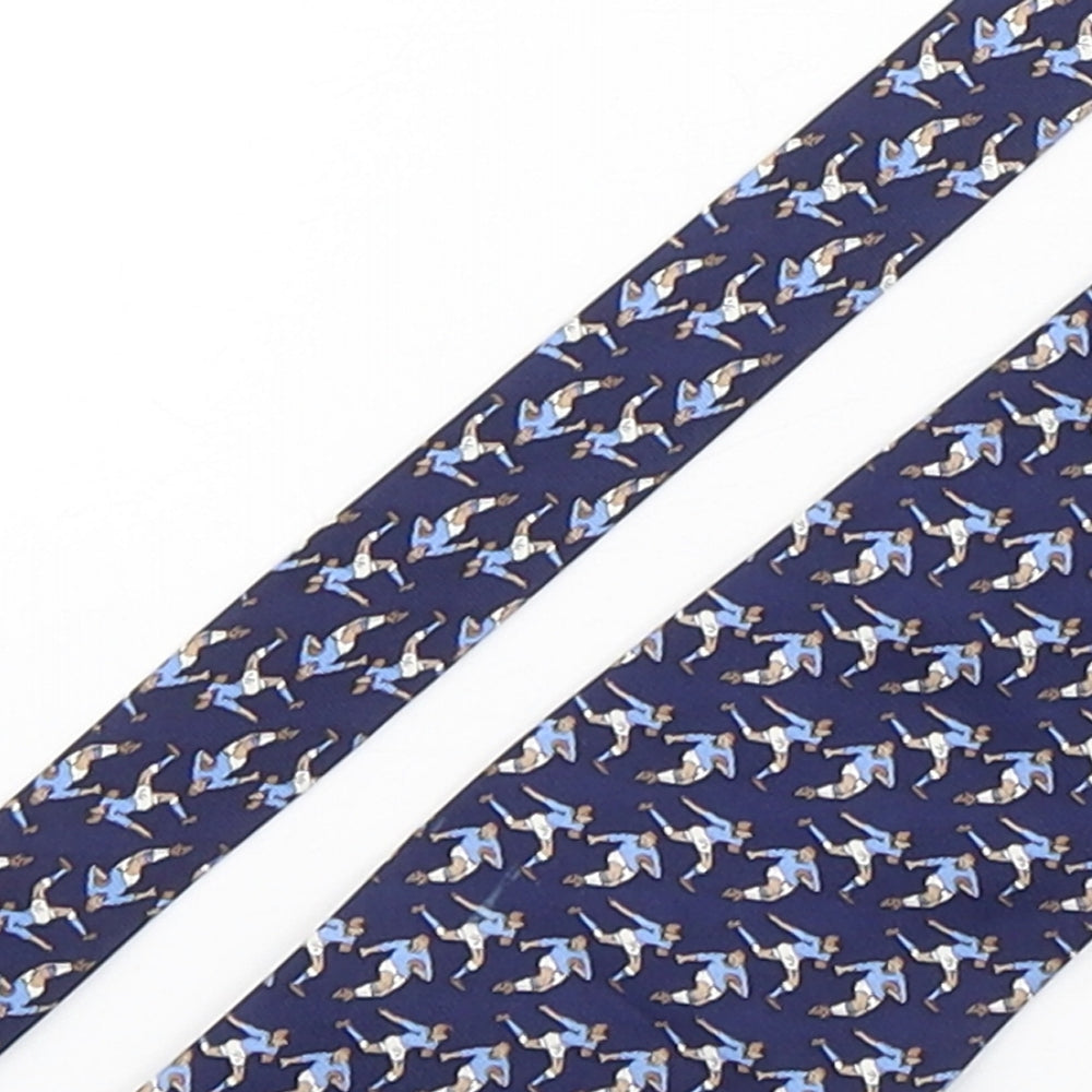 Elite  Mens Blue Geometric Silk Pointed Tie One Size - Rugby