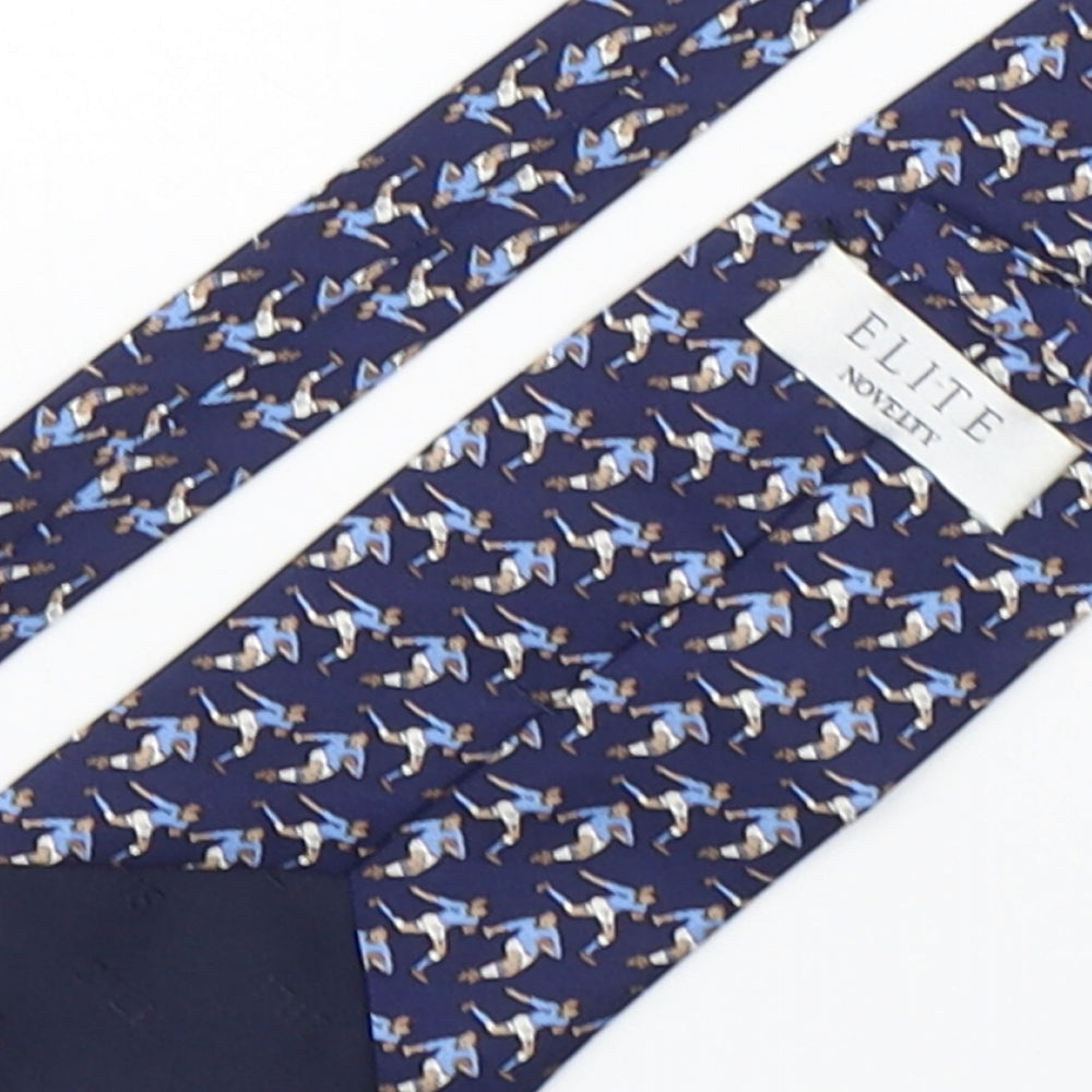 Elite  Mens Blue Geometric Silk Pointed Tie One Size - Rugby