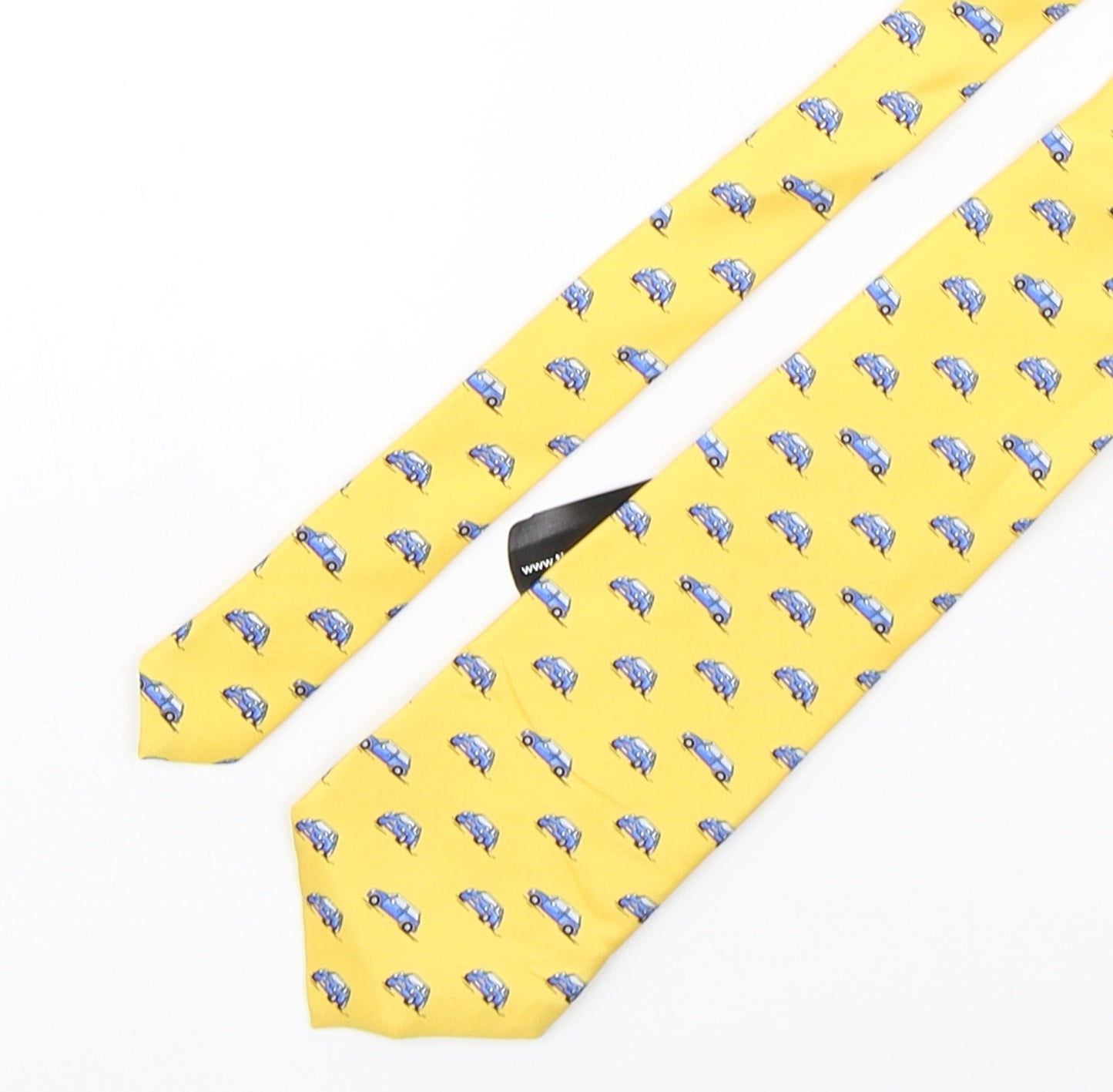 Beaufort Mens Yellow  Silk Pointed Tie One Size - Car Print