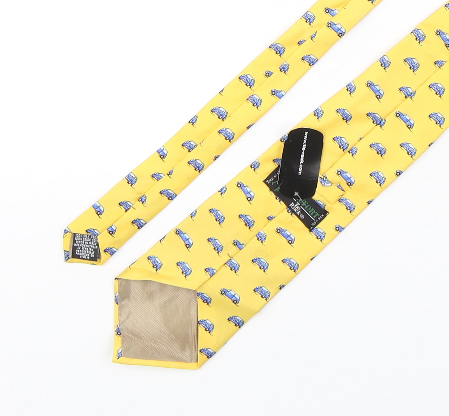 Beaufort Mens Yellow  Silk Pointed Tie One Size - Car Print