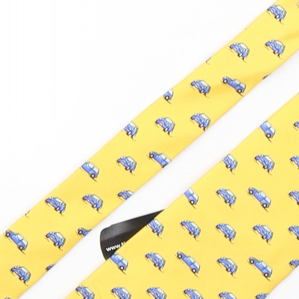 Beaufort Mens Yellow  Silk Pointed Tie One Size - Car Print