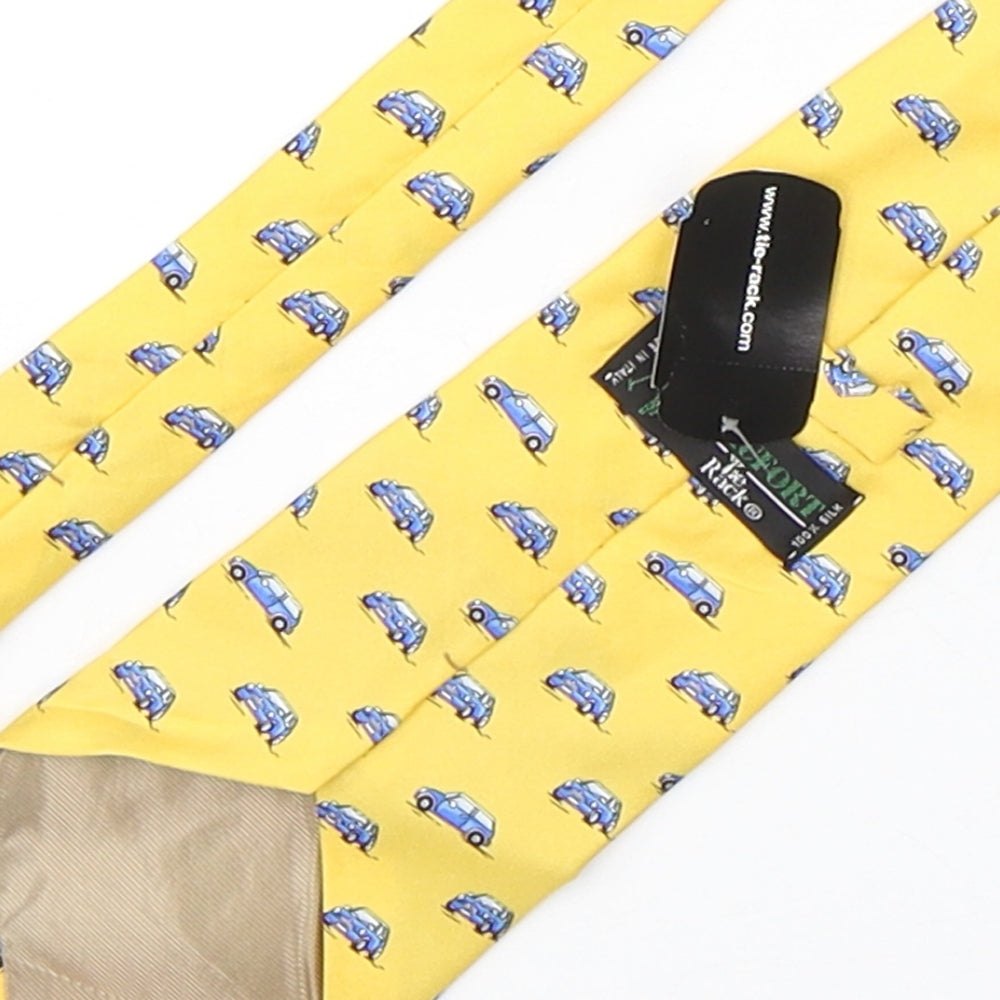 Beaufort Mens Yellow  Silk Pointed Tie One Size - Car Print