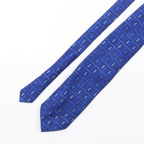 BHS Mens Blue Geometric Polyester Pointed Tie One Size