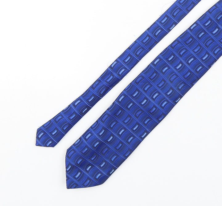 BHS Mens Blue Geometric Polyester Pointed Tie One Size