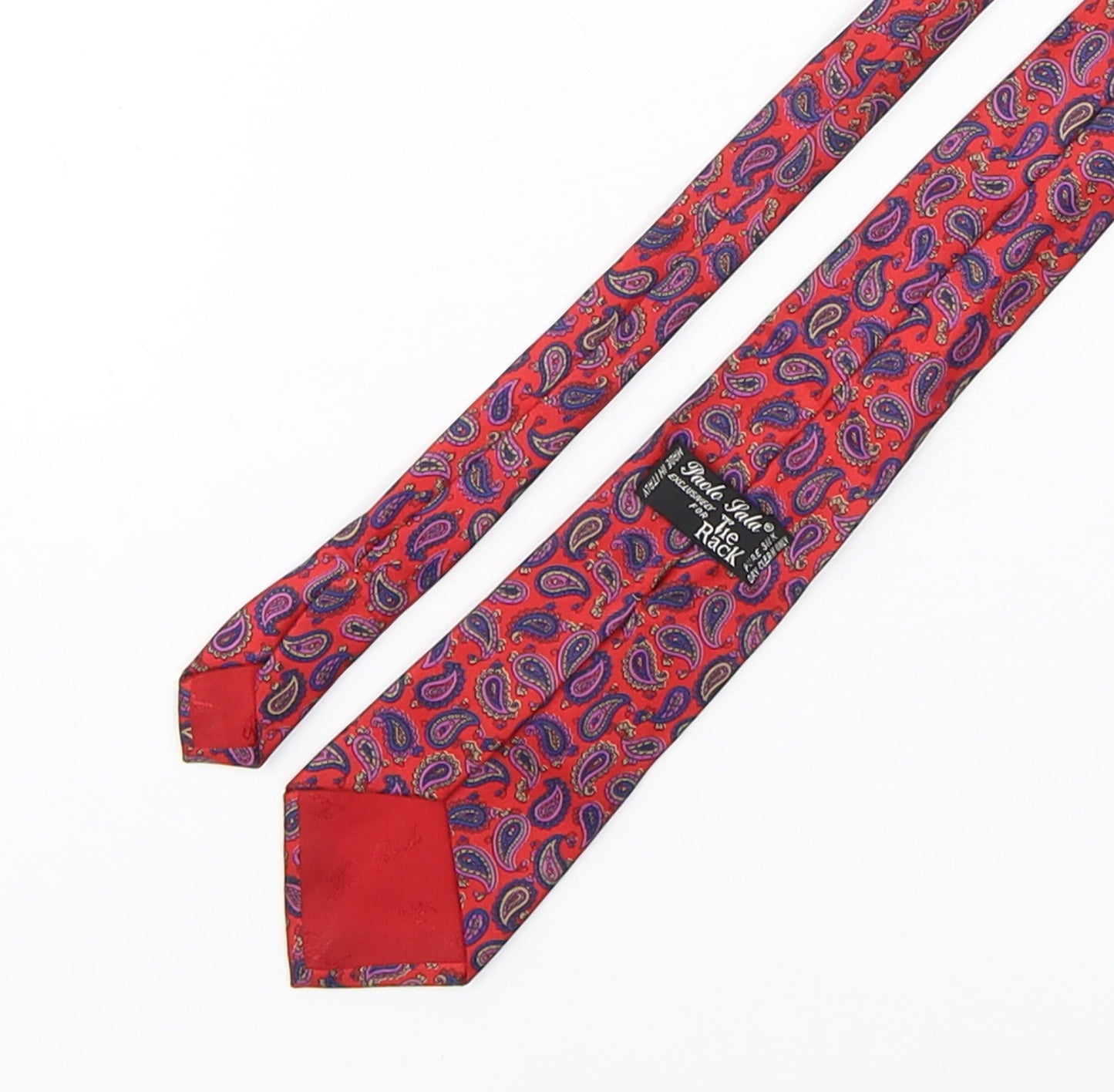 Paolo Lala  Mens Red Paisley Silk Pointed Tie One Size