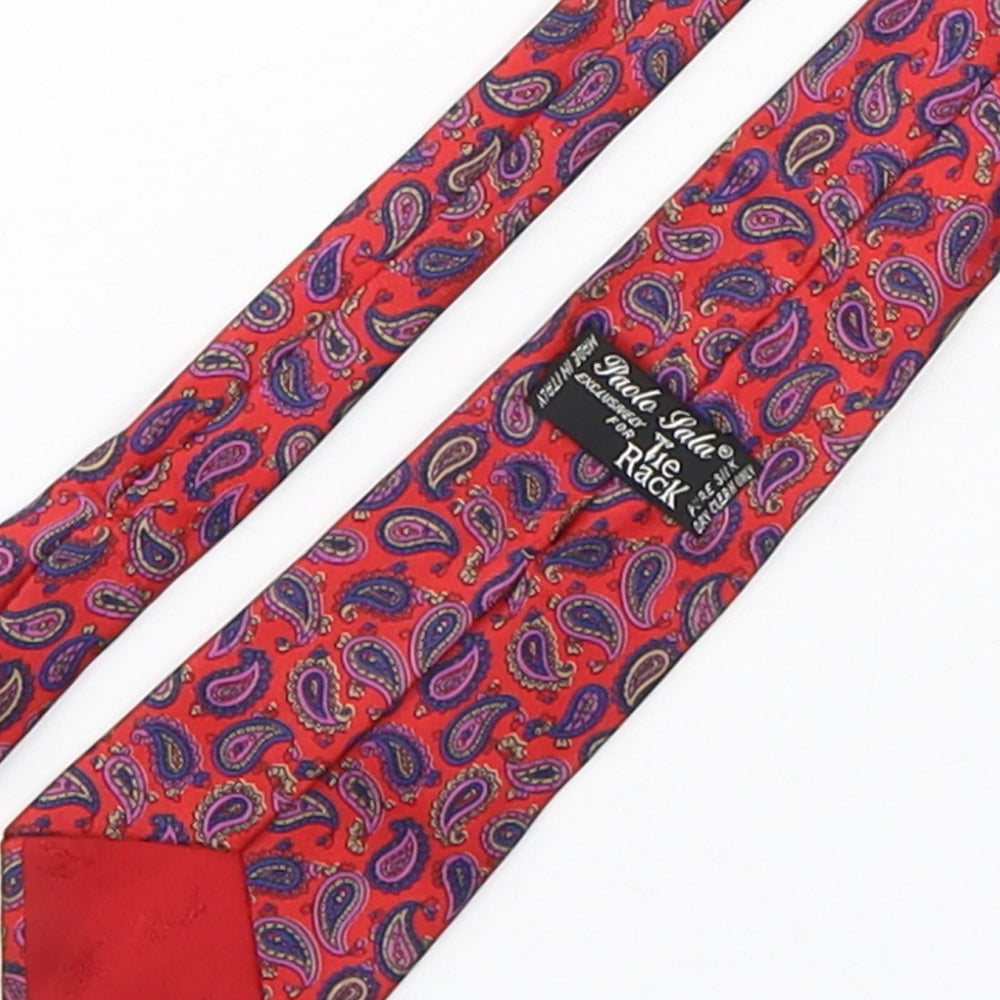 Paolo Lala  Mens Red Paisley Silk Pointed Tie One Size