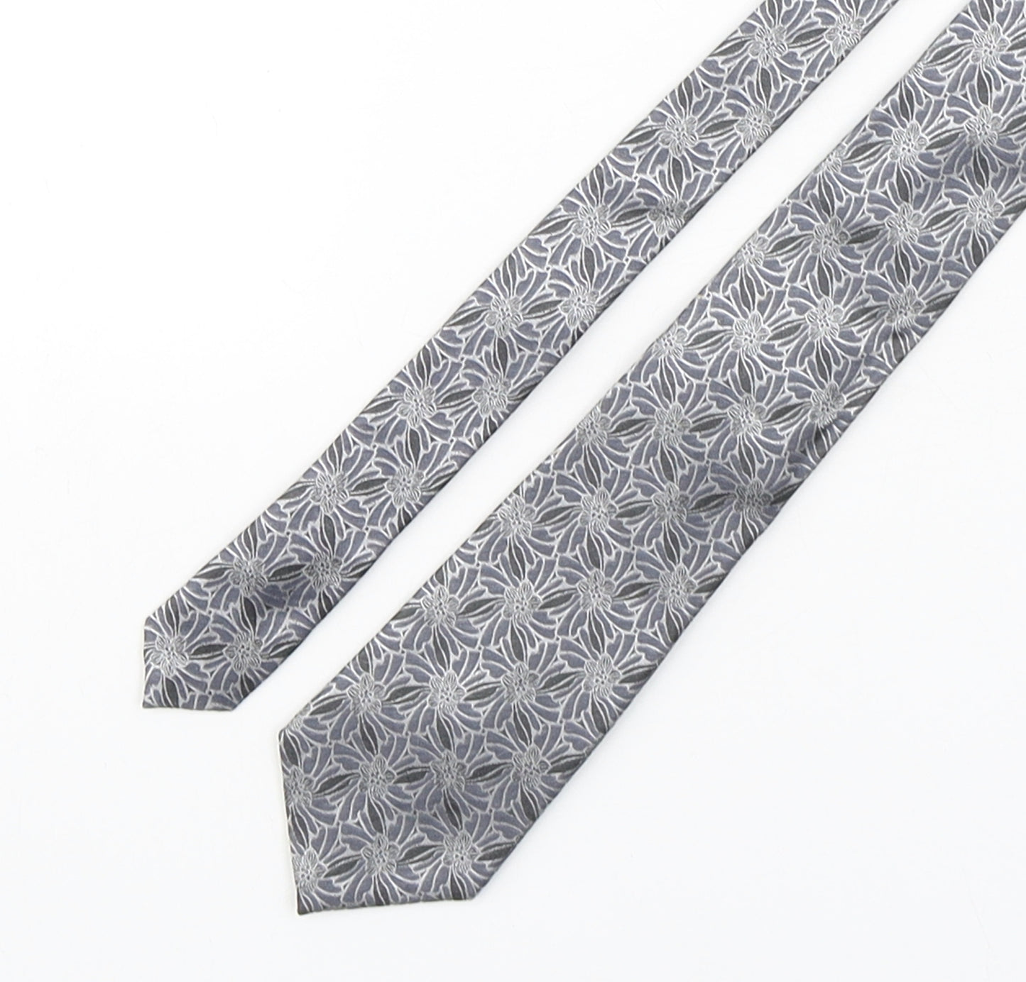 Autograph Mens Silver Floral Silk Pointed Tie One Size