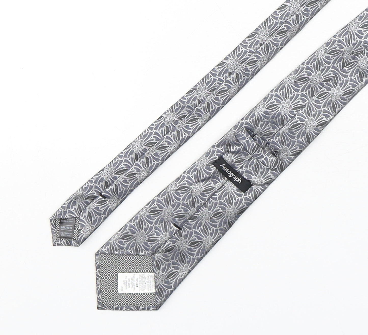 Autograph Mens Silver Floral Silk Pointed Tie One Size