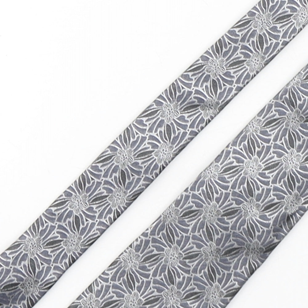 Autograph Mens Silver Floral Silk Pointed Tie One Size