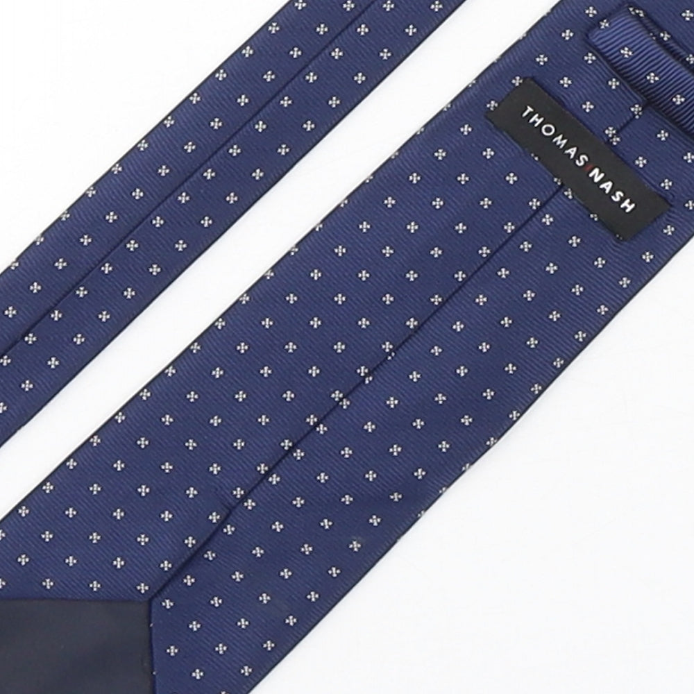 Thomas Nash  Mens Blue Polka Dot Polyester Pointed Tie One Size
