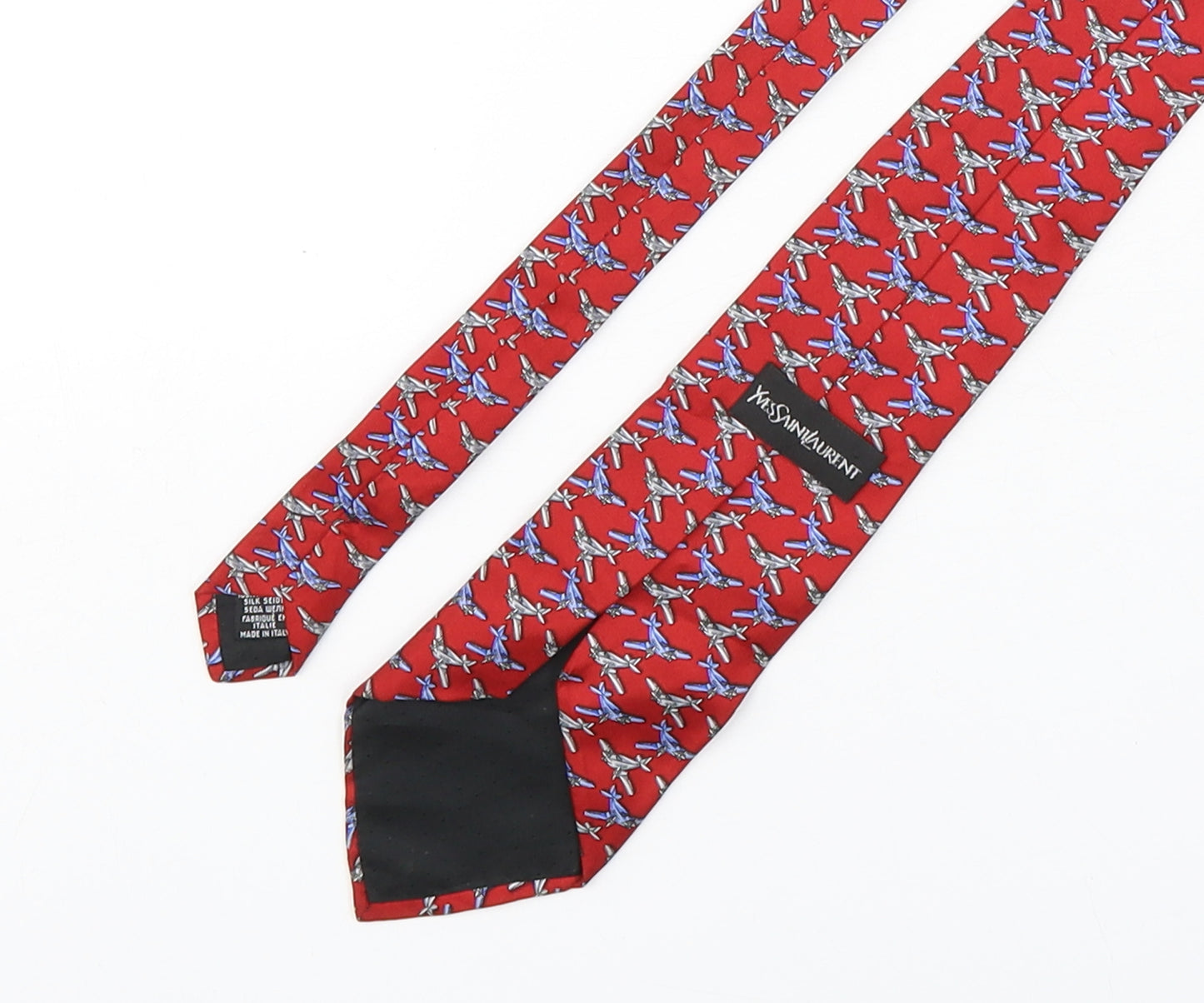 Yves Saint Laurent Mens Multicoloured Geometric Silk Pointed Tie One Size - airplane