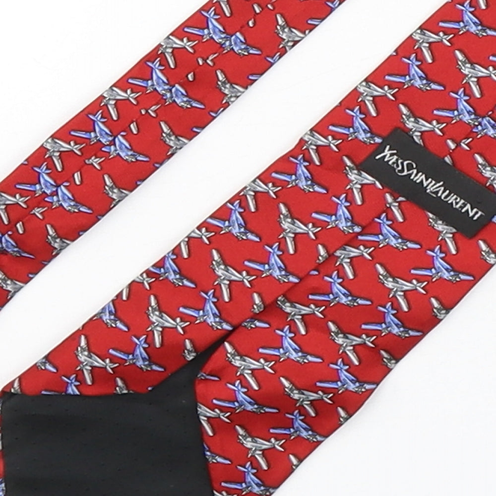 Yves Saint Laurent Mens Multicoloured Geometric Silk Pointed Tie One Size - airplane
