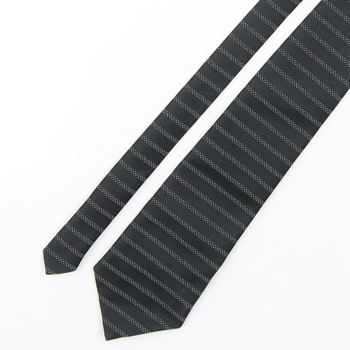 BHS Mens Black Striped Polyester Pointed Tie One Size