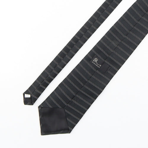 BHS Mens Black Striped Polyester Pointed Tie One Size