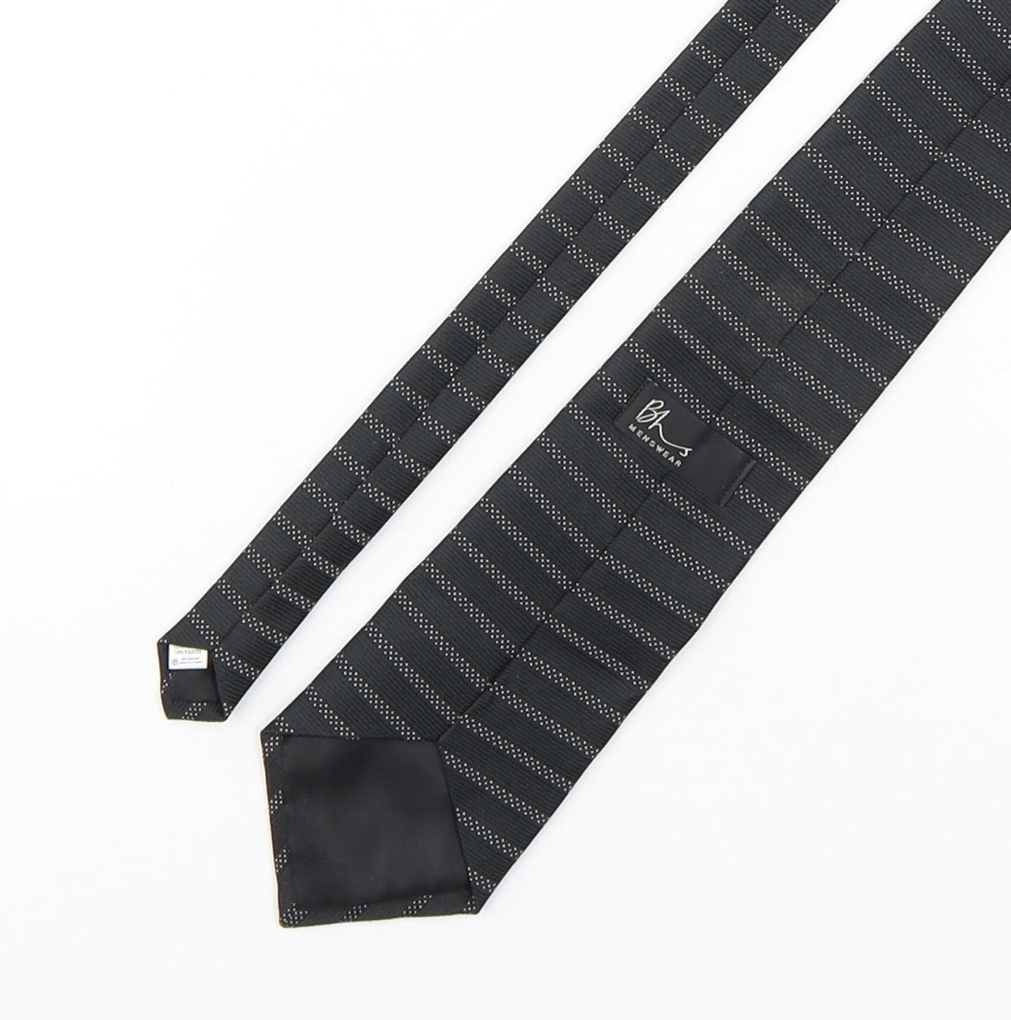 BHS Mens Black Striped Polyester Pointed Tie One Size