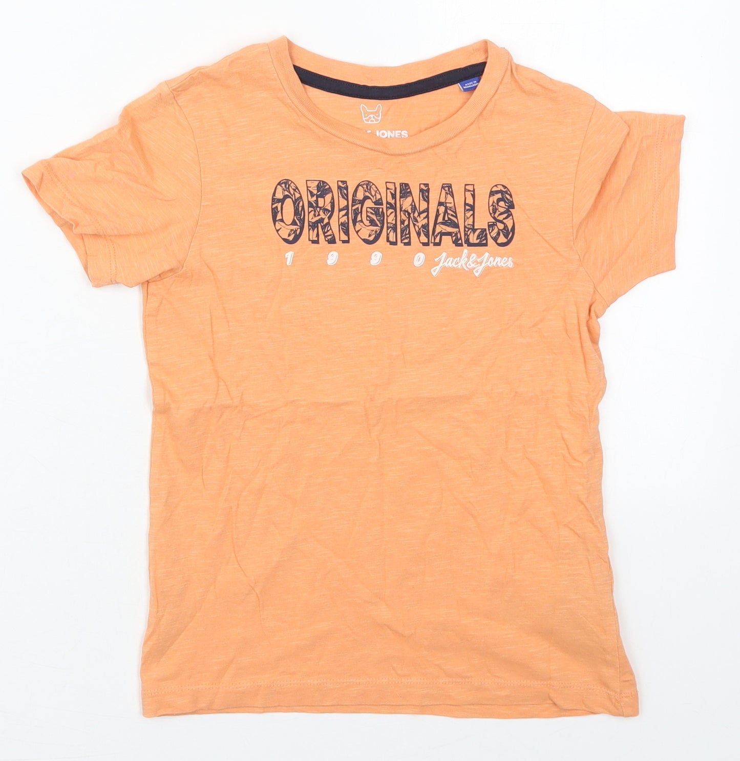 JACK & JONES Boys Orange  Cotton Basic T-Shirt Size 8 Years Crew Neck Pullover - Originals