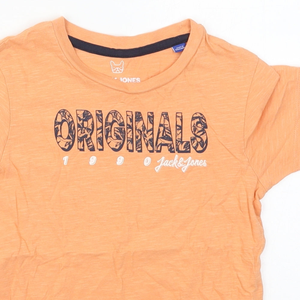JACK & JONES Boys Orange  Cotton Basic T-Shirt Size 8 Years Crew Neck Pullover - Originals