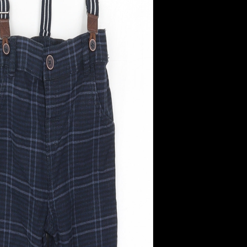 Fred & Flo Boys Blue Check Cotton Capri Trousers Size 18-24 Months  Button - Suspenders