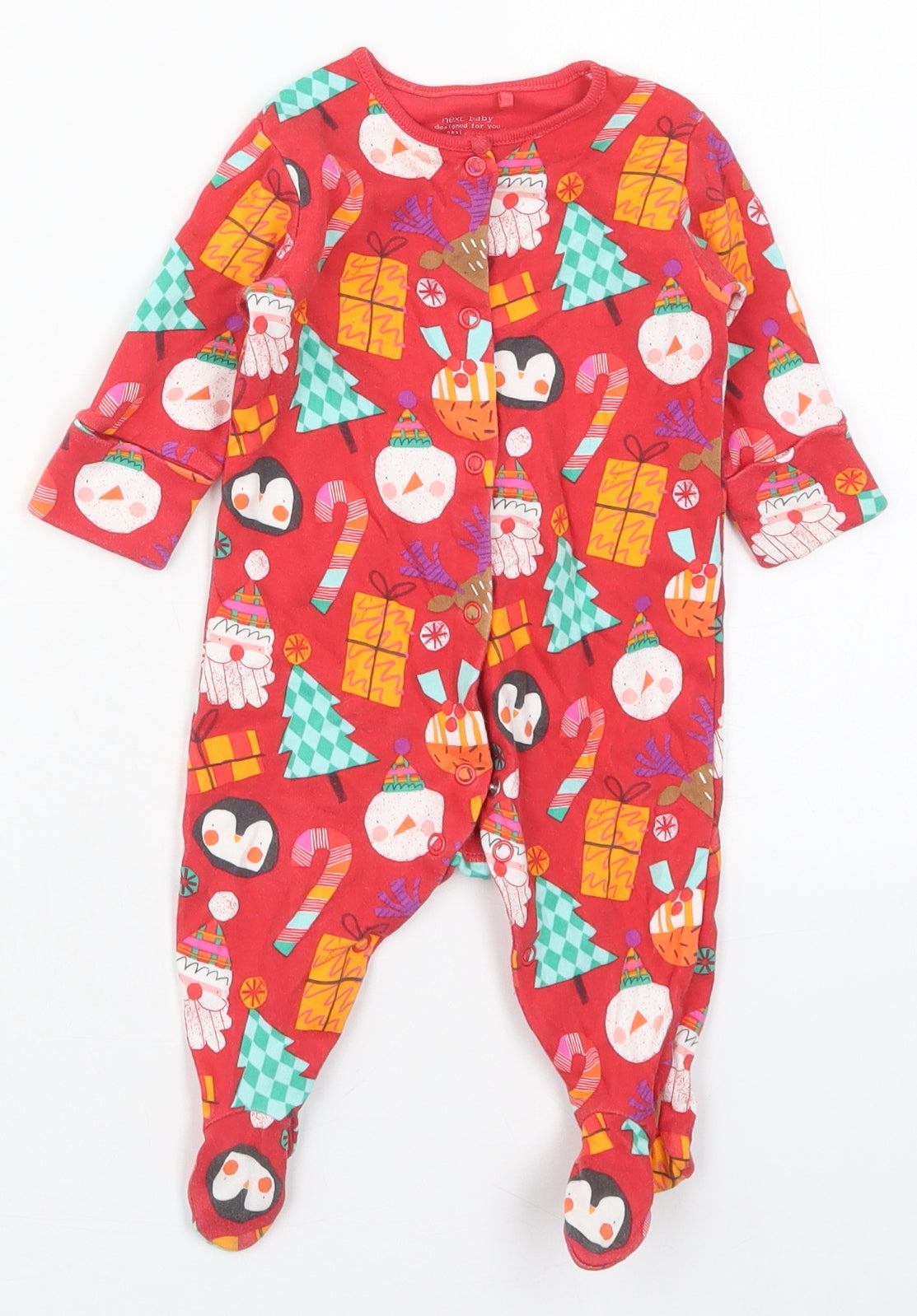 NEXT Baby Red Solid Cotton Babydoll One Piece Size 0-3 Months  Button - Christmas Prints